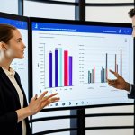 A diverse group of three professionals, two women and one man, in modest business attire, collaborating in a sleek, modern office. They are gathered around a large interactive screen displaying complex data visualizations and abstract AI-generated designs, symbolizing co-creation and new job roles. One woman, a data scientist, gestures towards the screen while the man, an architect, sketches on a tablet, with the designer woman observing thoughtfully. The atmosphere is innovative and collaborative, showcasing human-AI synergy. The scene is well-lit, with natural light filtering through large windows. Perfect anatomy, correct proportions, natural poses, well-formed hands, proper finger count, natural body proportions. Fully clothed, appropriate attire, professional dress, safe for work, appropriate content, professional, family-friendly, high quality, professional photography, studio lighting.