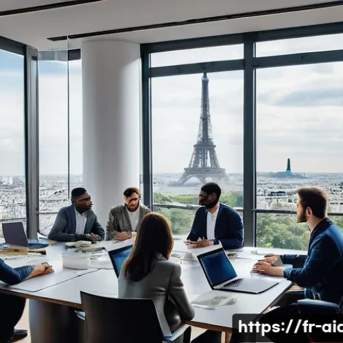 Home 33 AI 개발의 문제 해결 방법 - A sophisticated office scene in Paris featuring a diverse team of AI developers and ethicists gather...