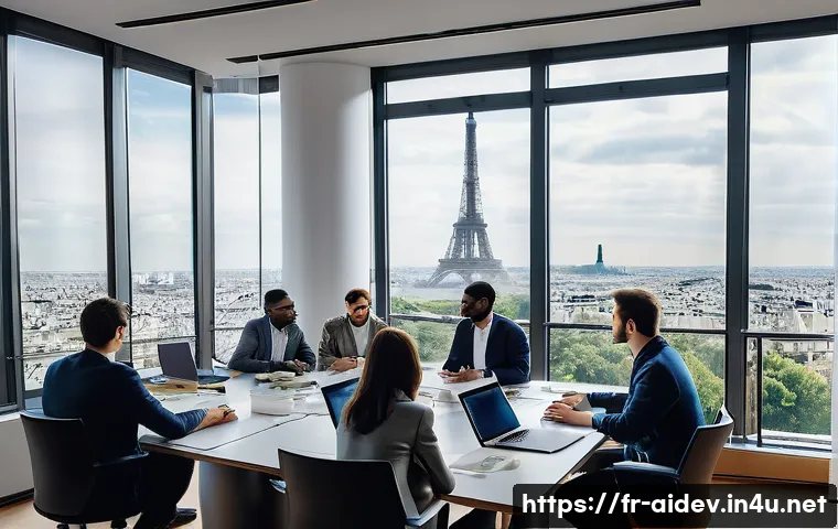 AI 개발의 문제 해결 방법 - A sophisticated office scene in Paris featuring a diverse team of AI developers and ethicists gather...