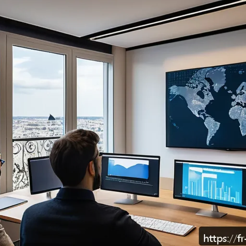 AI 개발 직무의 장점 - A modern multidisciplinary AI development team collaborating in a bright, high-tech office in Paris,...
